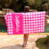 Lofaris Plaid Gingham Custom Name Beach Towel
